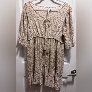 Verona animal print flowy ruffle dress size S oversized tassels v neck